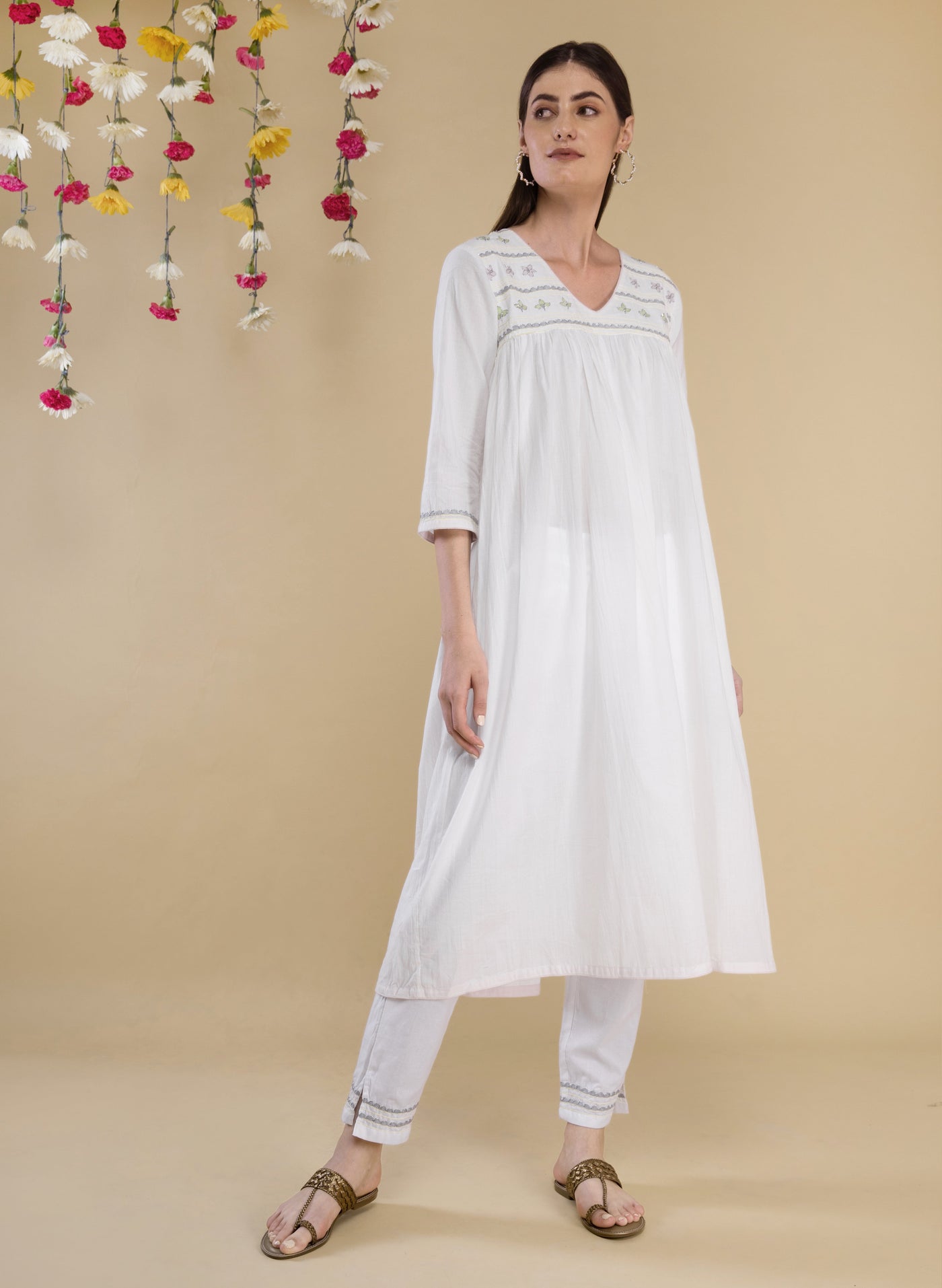Get White Cotton Embroidered Kurta