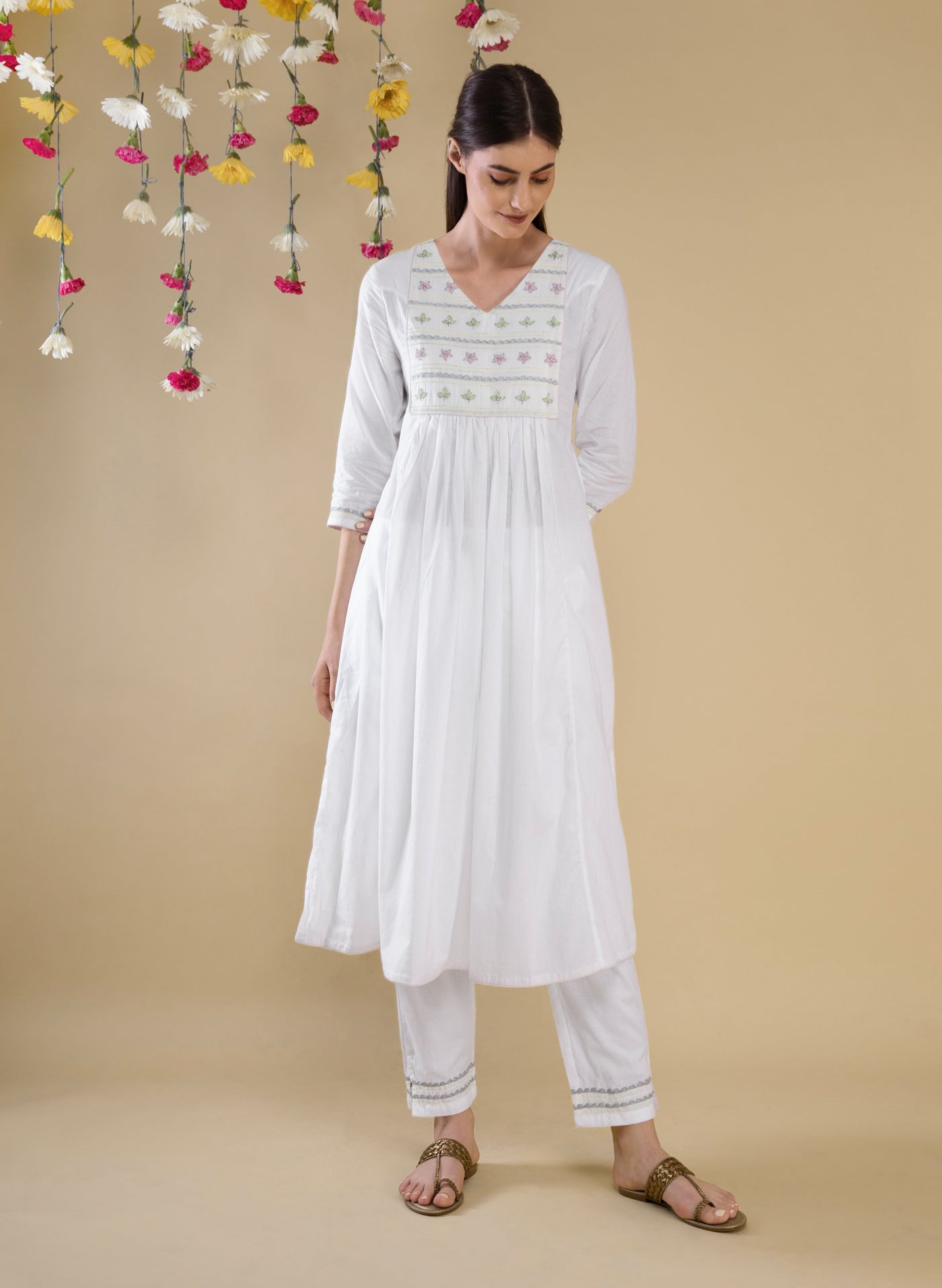 Shop White Cotton Gathered Kurta
