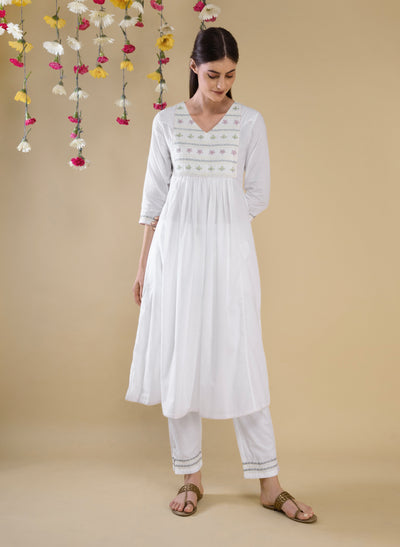 Shop White Cotton Gathered Kurta