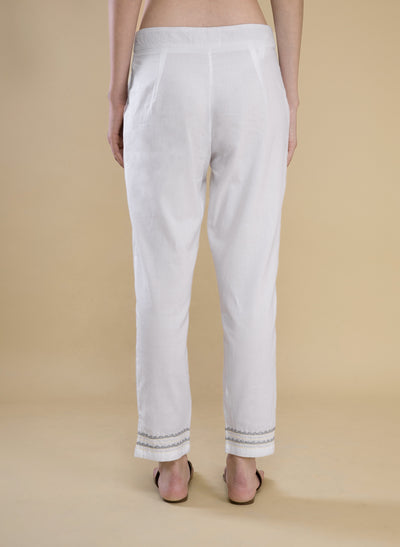 Saanjha White Cotton Trousers