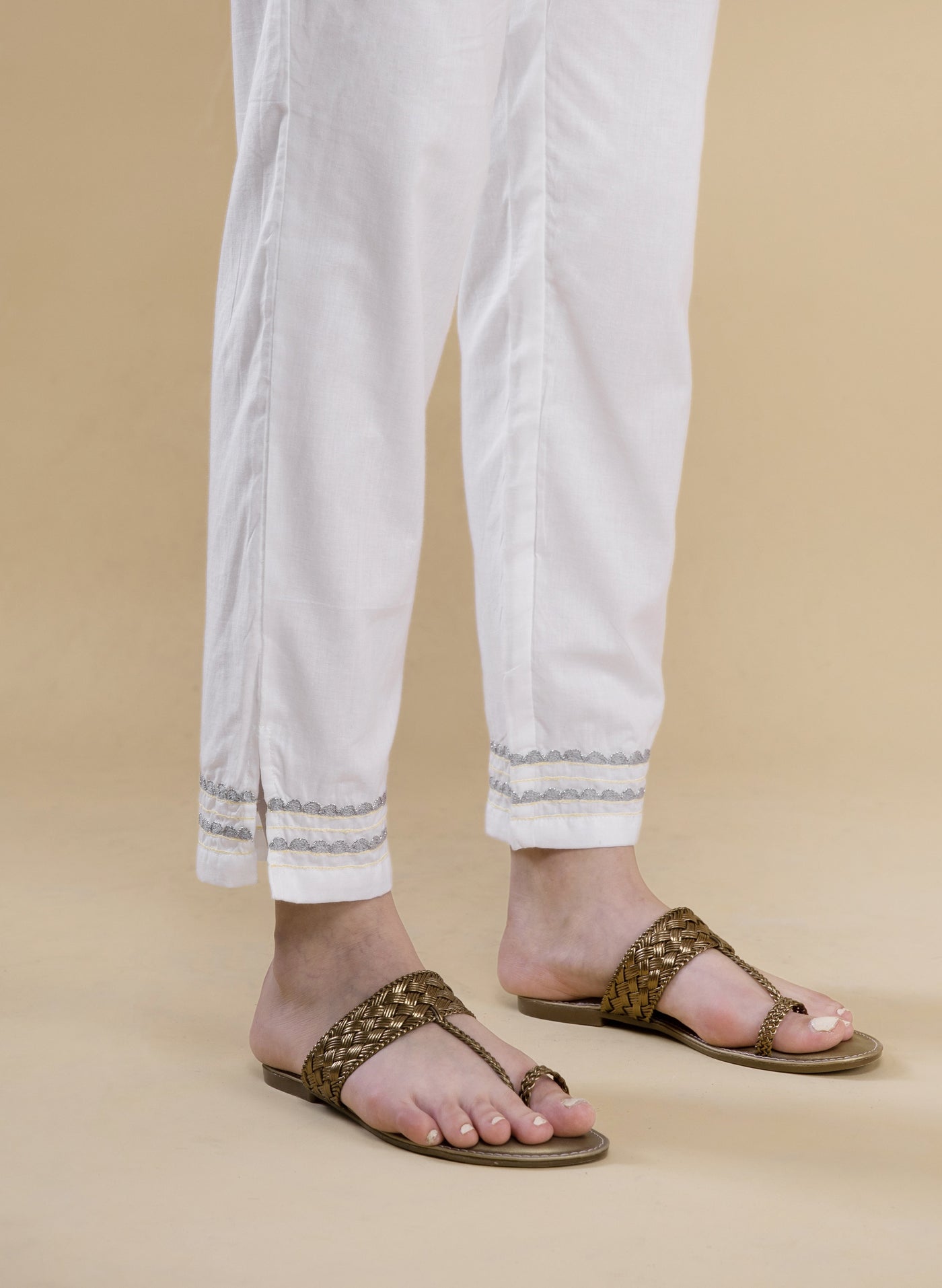 Saanjha White Cotton Trousers