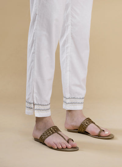 Saanjha White Cotton Trousers