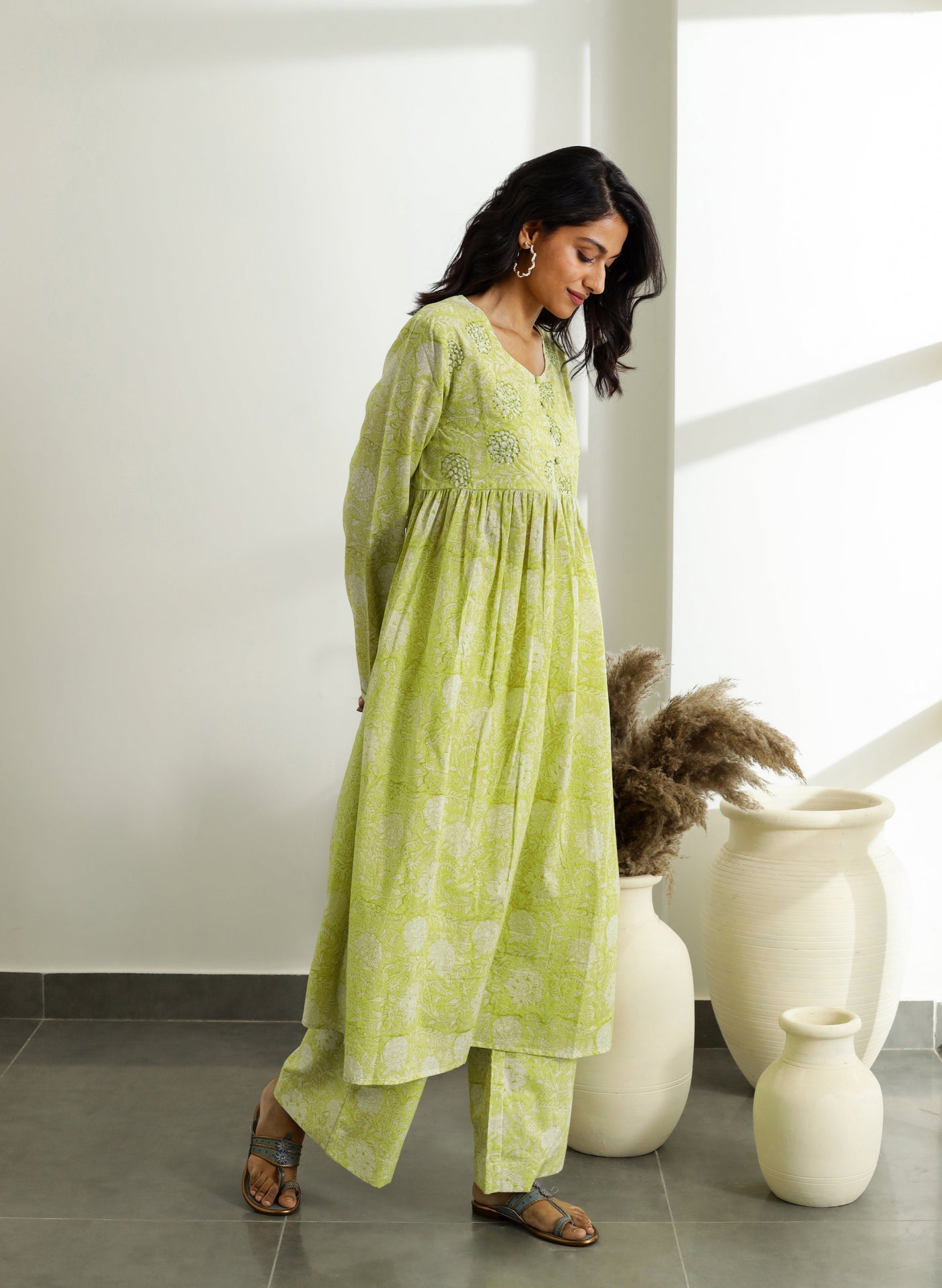 Online Sabr Gathered Cotton Kurta