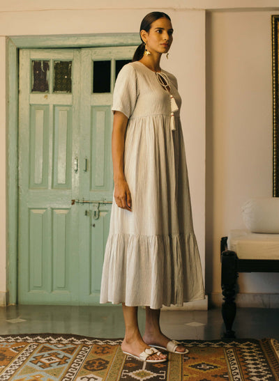 Online Stripe Gathered Midi Dress