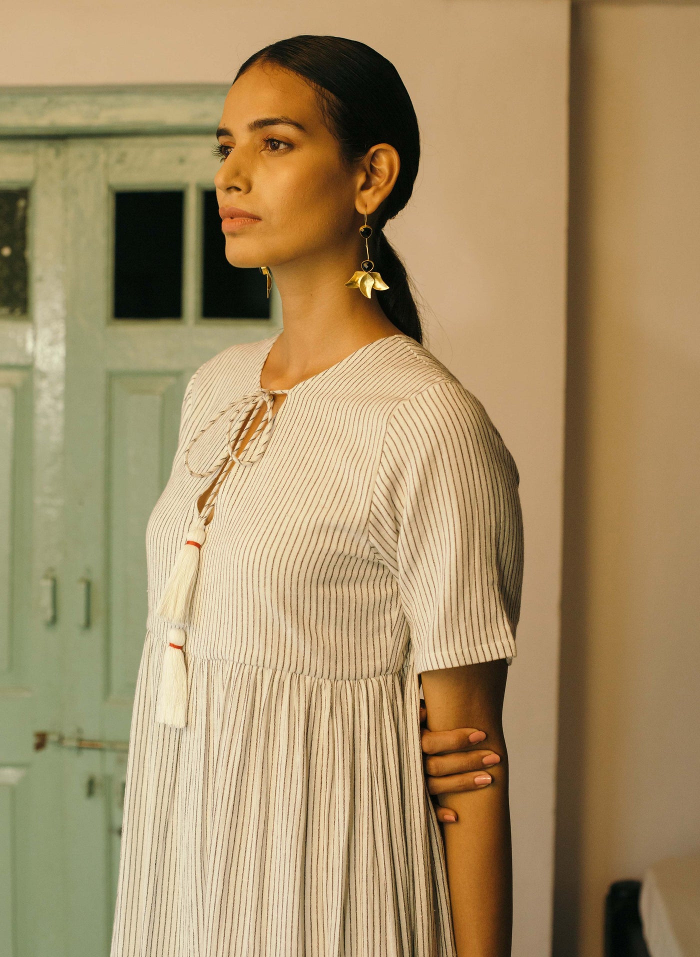 Shop Stripe Gathered Midi Dress