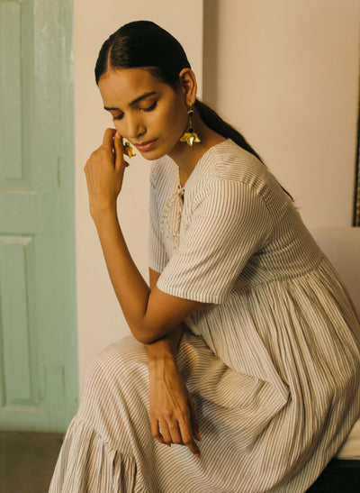 Stripe Gathered Midi Dress for Women