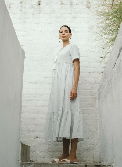 Stripe Gathered Midi Dress Online