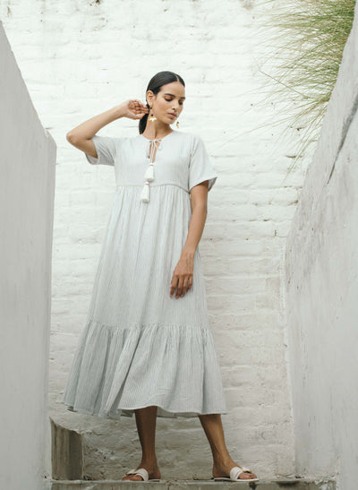 Stripe Gathered Midi Dress at Theburntsoul