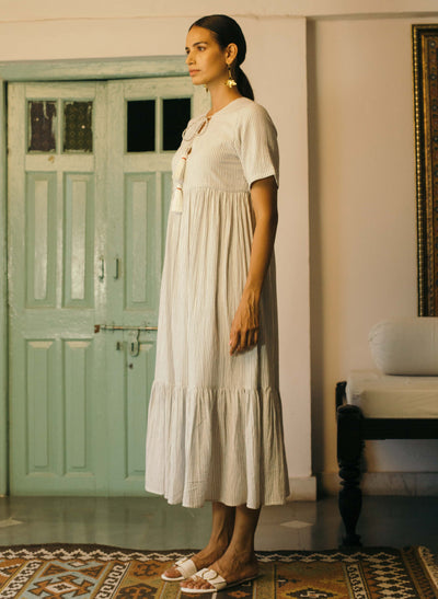 Get Stripe Gathered Midi Dress