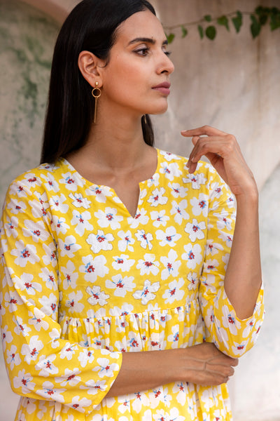 Swarnfuli Printed Gathered Cotton Long Kurta