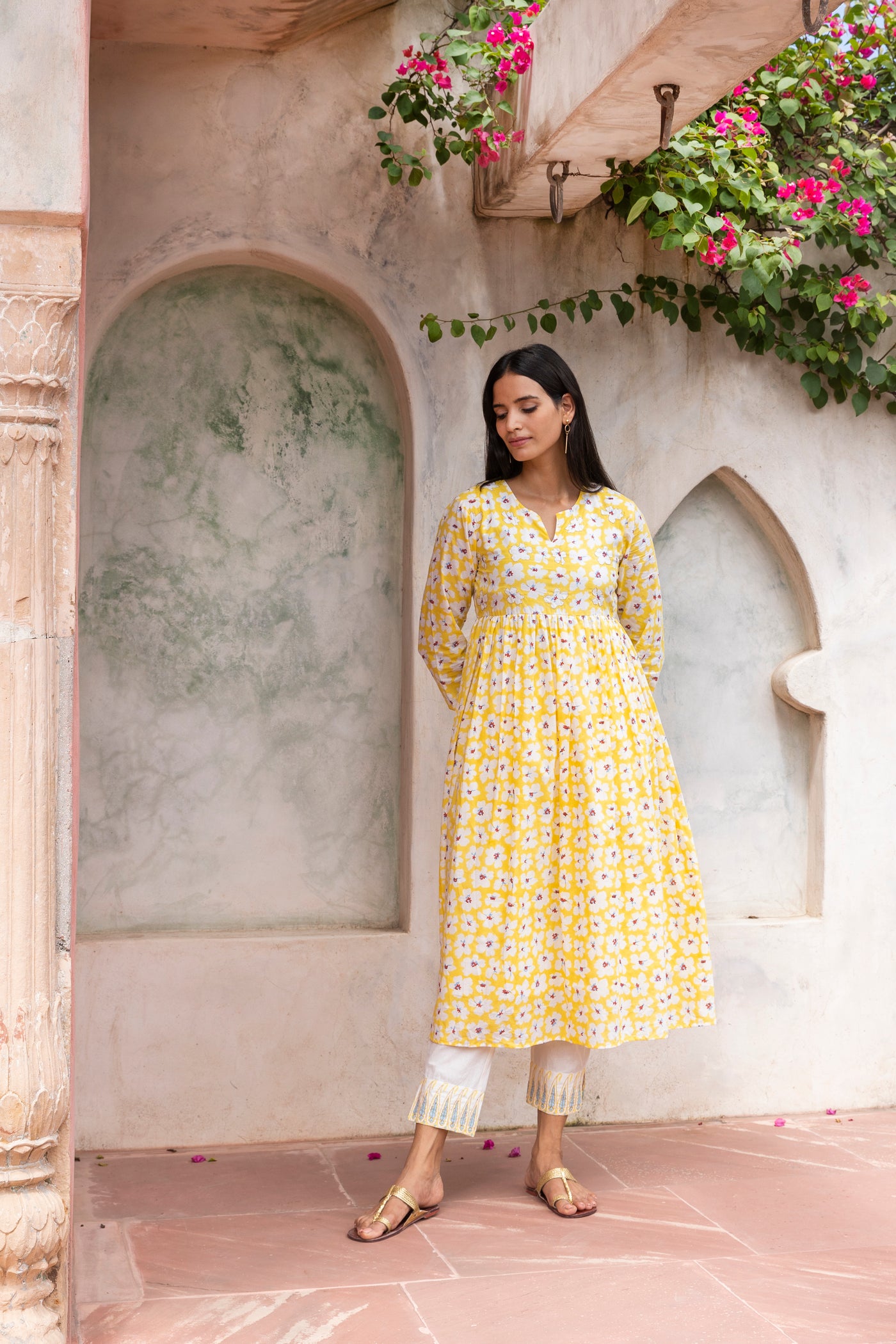 Swarnfuli Printed Gathered Cotton Long Kurta