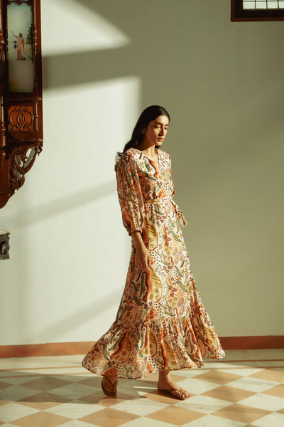Tanjia Abstract Belted Long Dress