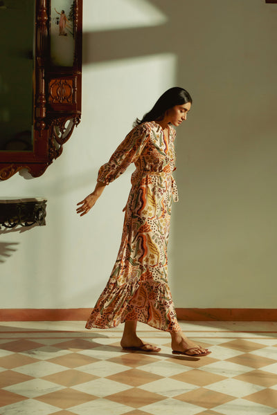 Tanjia Abstract Belted Long Dress