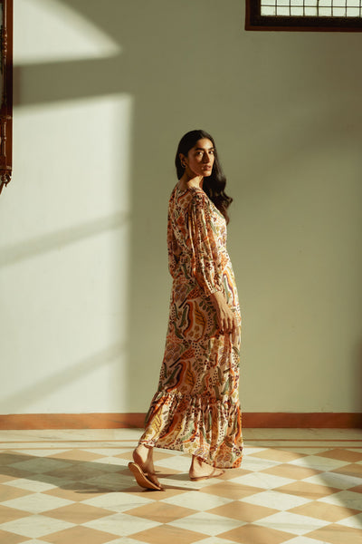 Tanjia Abstract Belted Long Dress