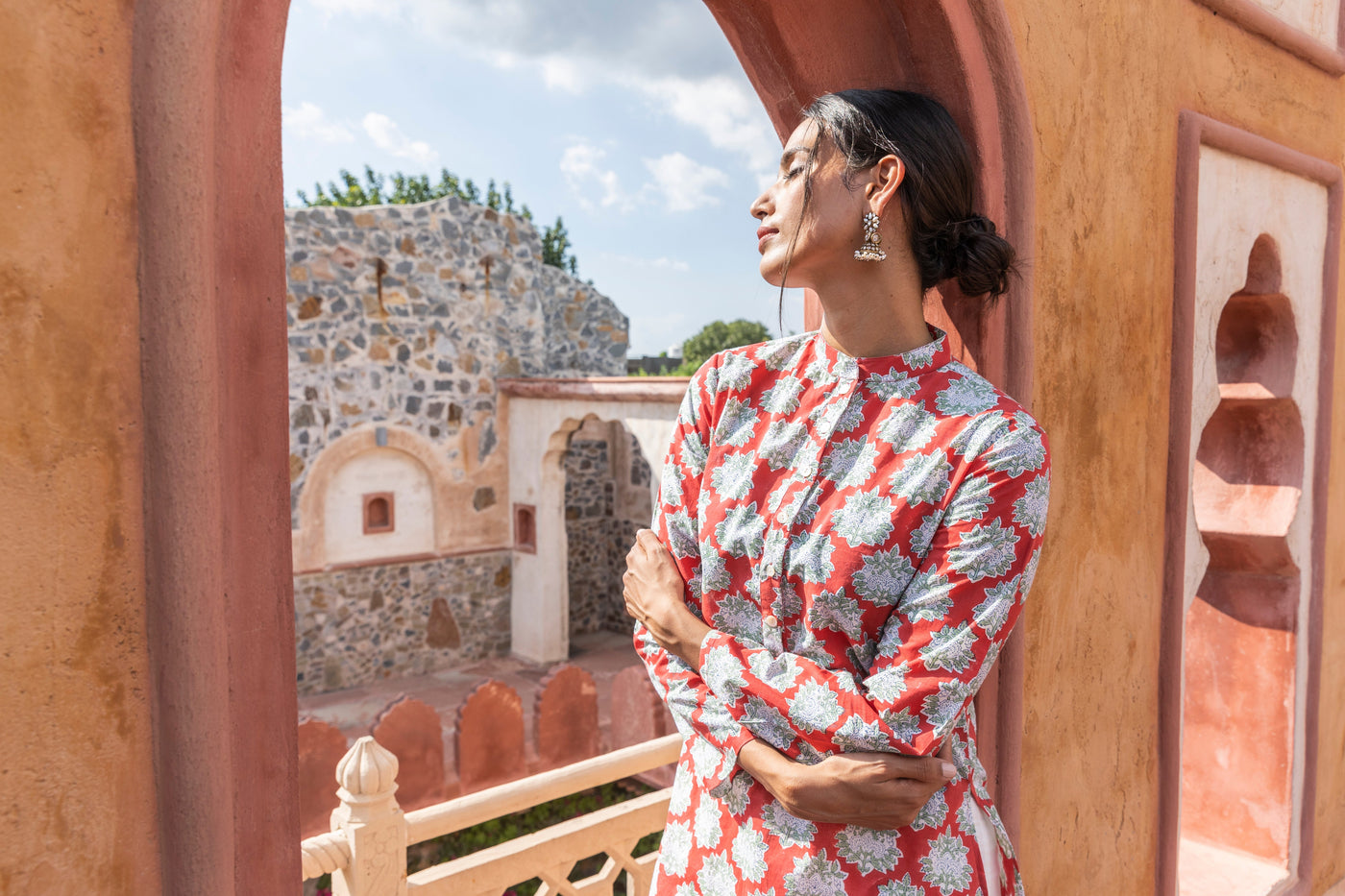 Aruni Block-Printed Nehru Collar Short Kurta