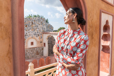 Aruni Block-Printed Nehru Collar Short Kurta