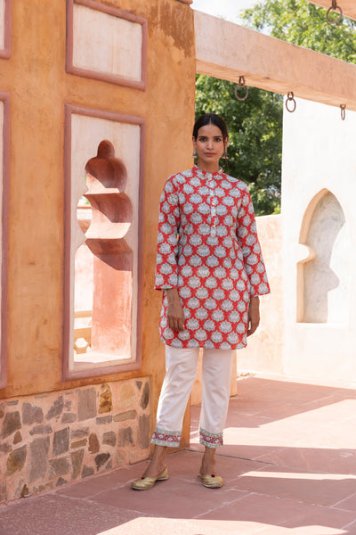 Aruni Block-Printed Nehru Collar Short Kurta