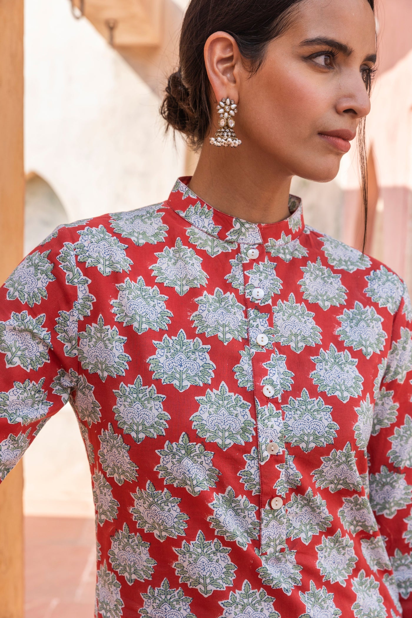 Aruni Block-Printed Nehru Collar Short Kurta
