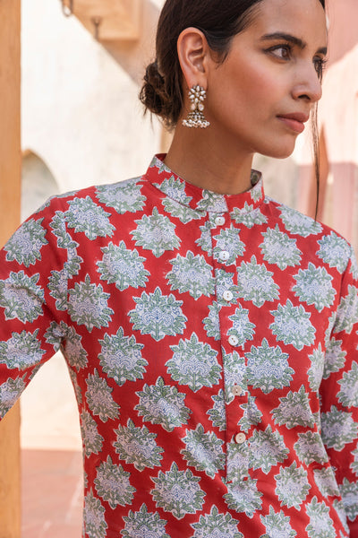 Aruni Block-Printed Nehru Collar Short Kurta
