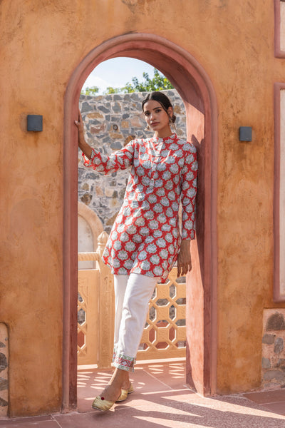 Aruni Block-Printed Nehru Collar Short Kurta