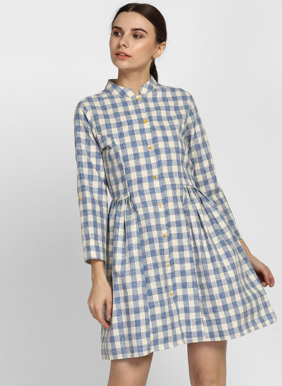 White and Blue Checks Dress Online