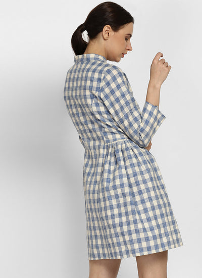 White and Blue Checks Dress