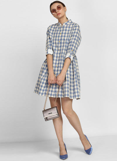 Buy White and Blue Checks Dress