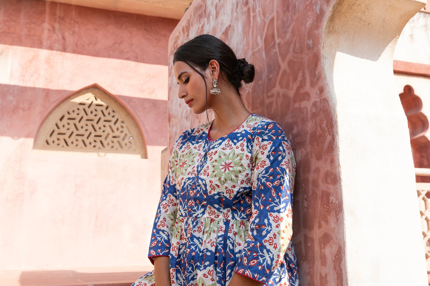 Neelkamal Gathered Block-Printed Kurta