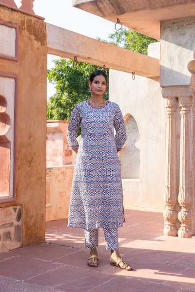 Neel Printed Pintuck Long Kurta