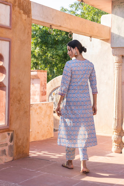 Neel Printed Pintuck Long Kurta