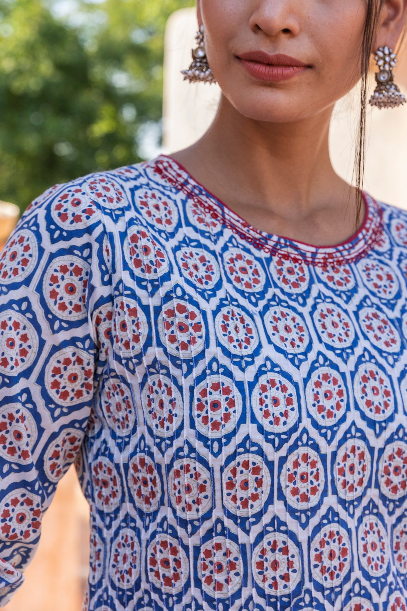 Neel Printed Pintuck Long Kurta
