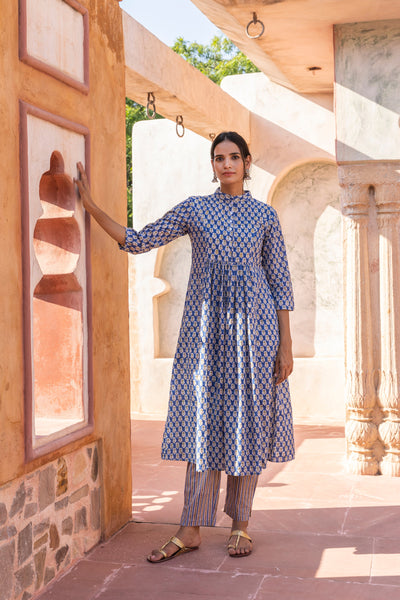 Saba Printed Nehru Collar Gathered Kurta
