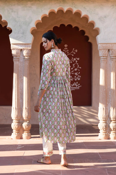 Shiddat Printed Nehru Collar Gathered Kurta