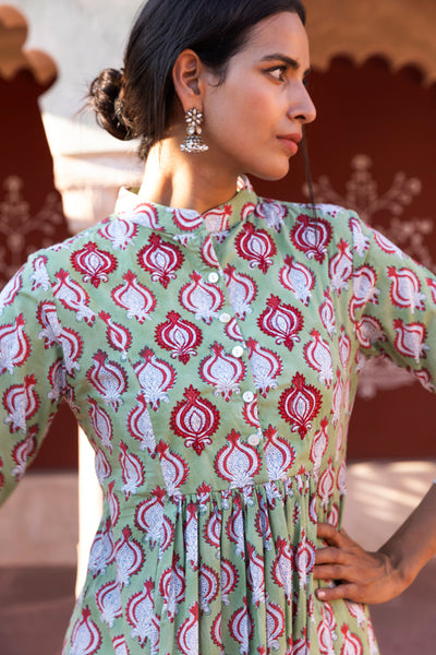 Shiddat Printed Nehru Collar Gathered Kurta
