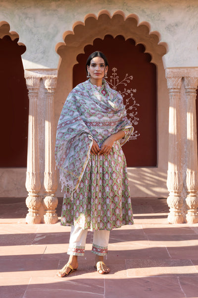 Shiddat Printed Nehru Collar Gathered Kurta